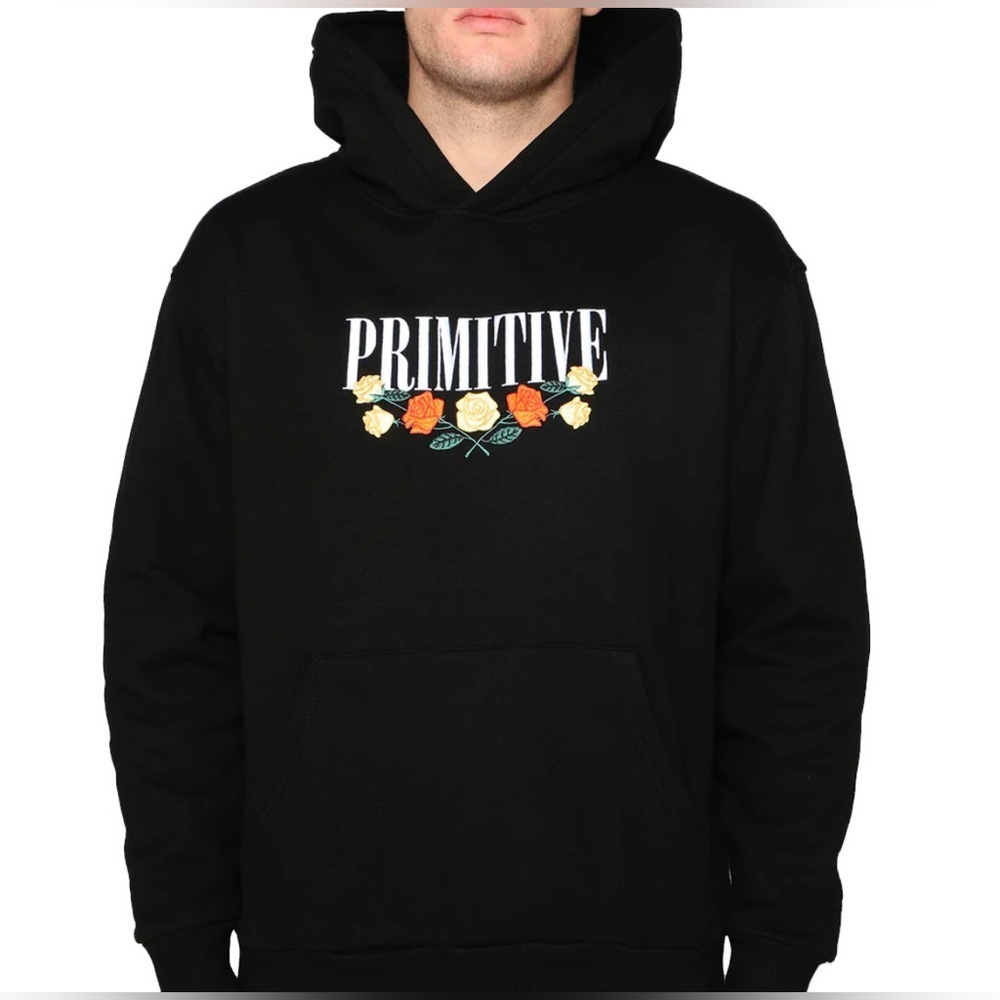 Primitive Black Hoodie with Rose Embroidery M